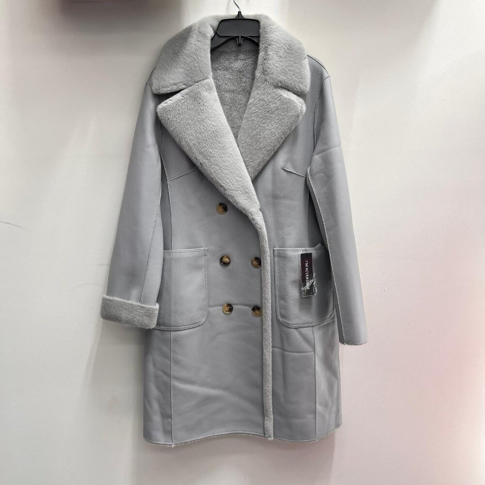 NWT - LOVE TOKEN SILVER GREY REVERSIBLE FAUX FUR COAT Lt96135